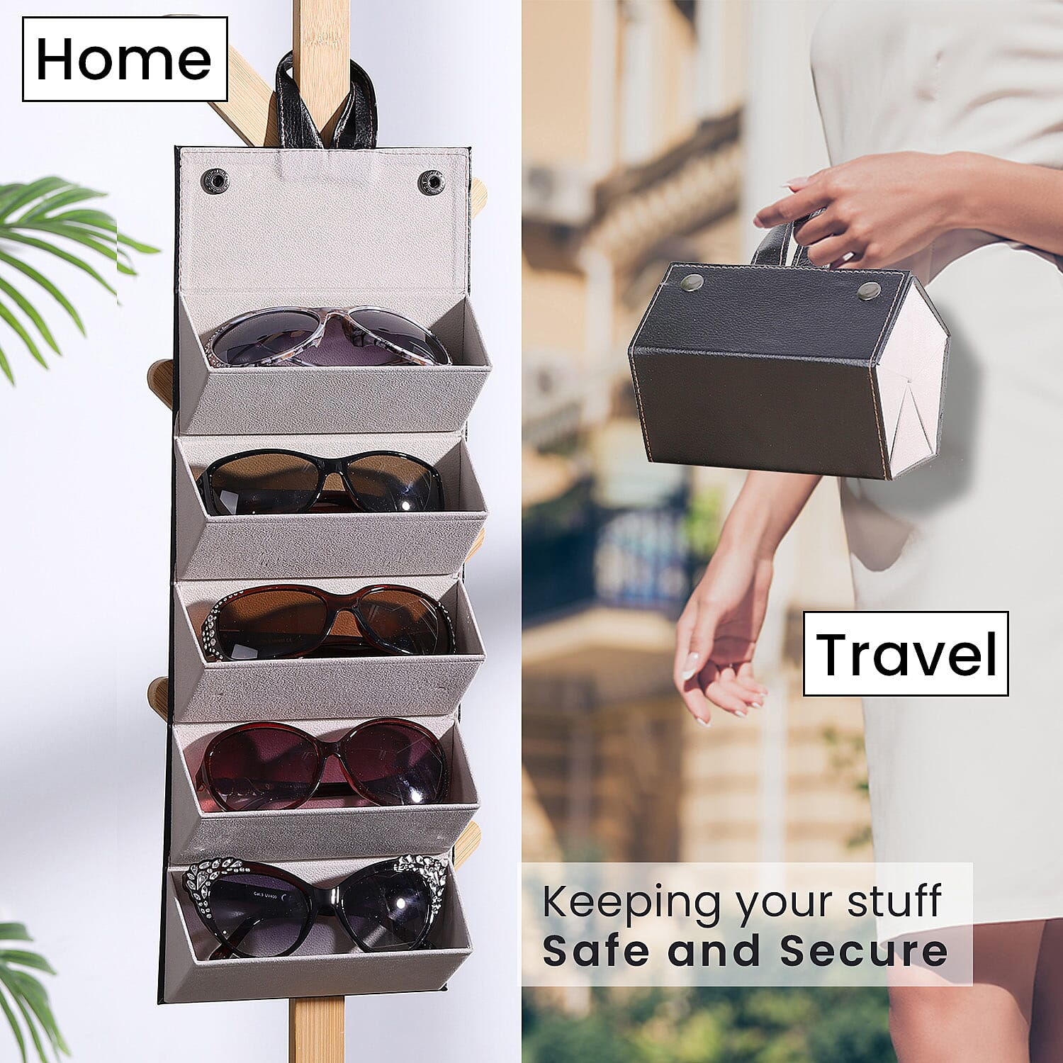 5 Slot Sunglasses Travel Organiser with Handle - Black