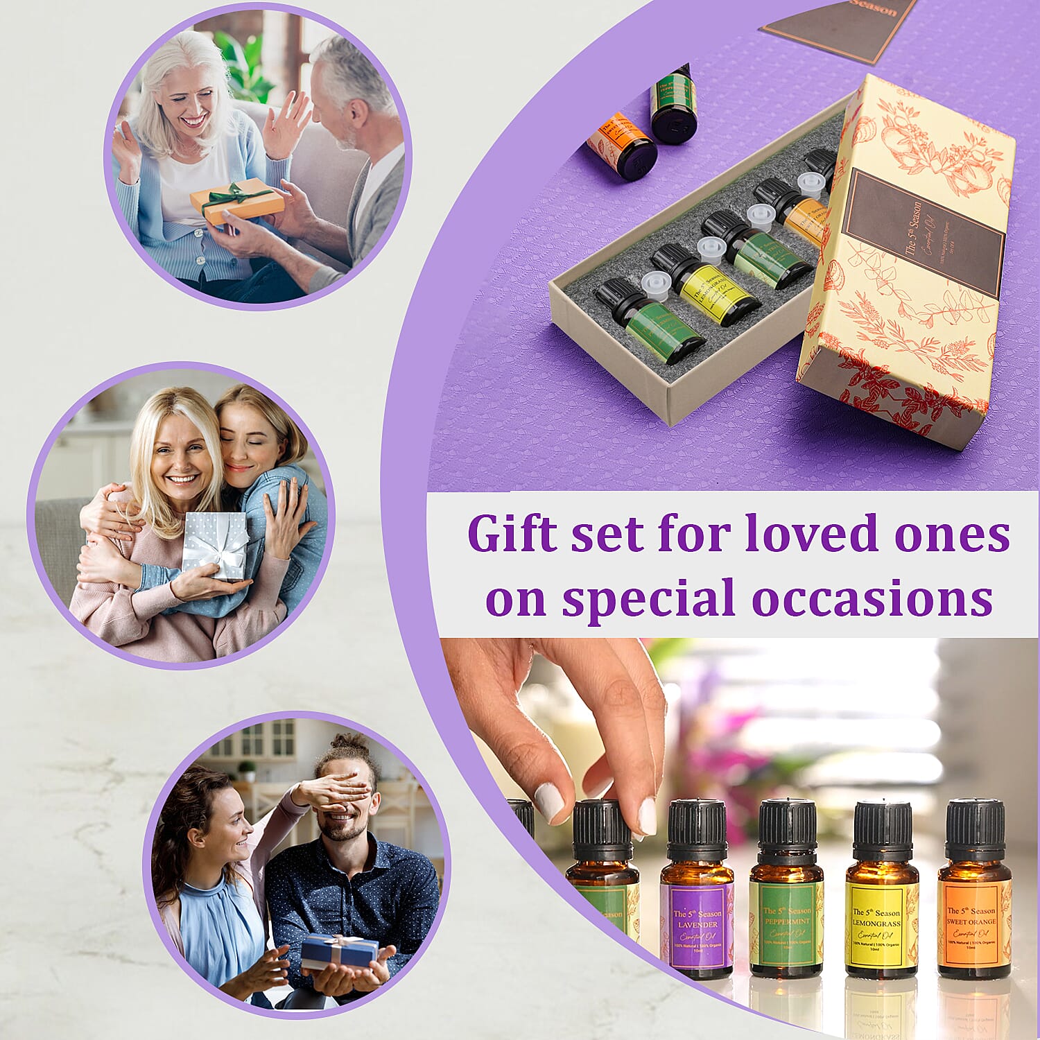 The 5th Season - Set of 6 Essential Oils - Lavender, Eucalyptus, Lemongrass, Tea Tree, Sweet Orange & Peppermint - 10ml each