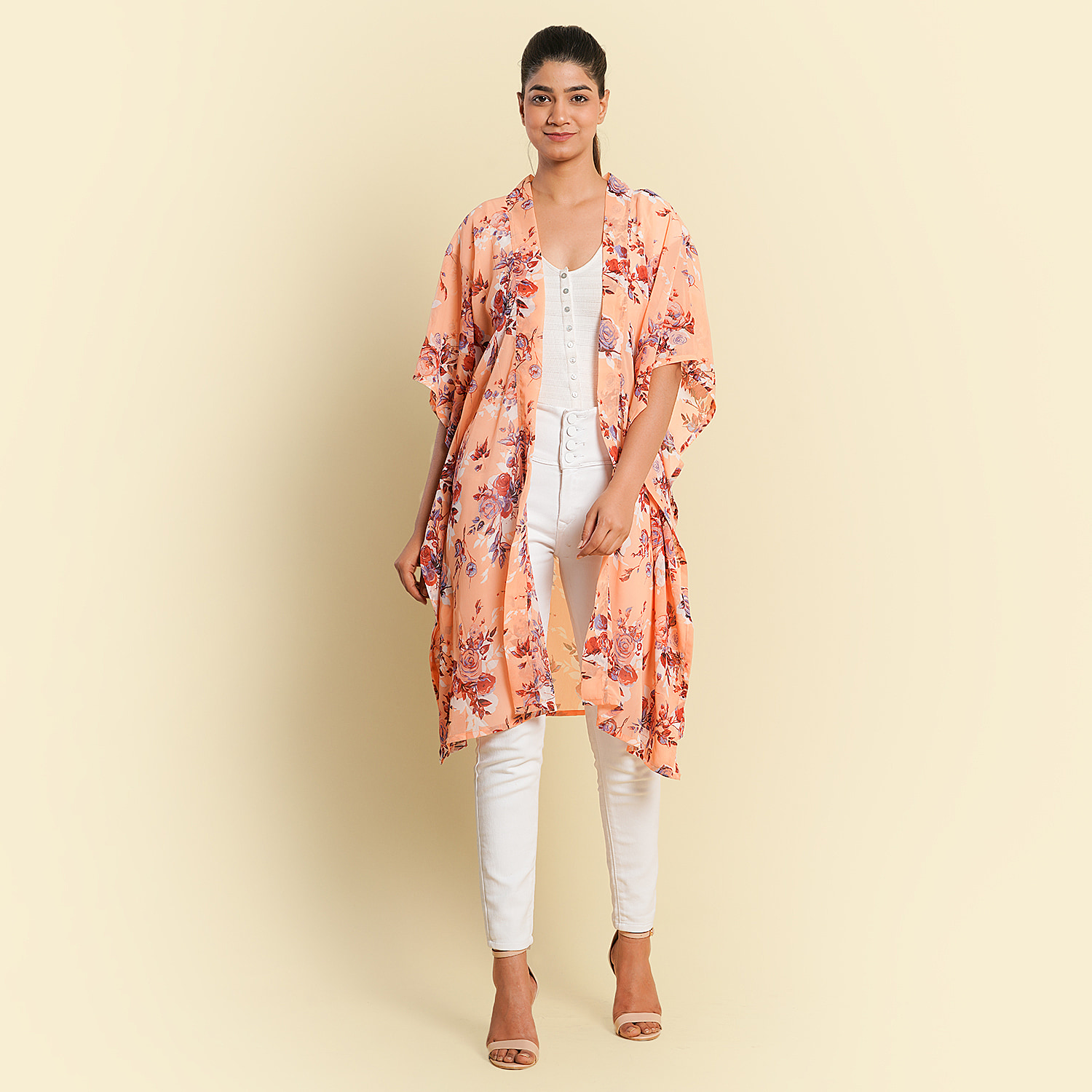 TAMSY-Floral-Pattern-Womens-Kimono-Orange