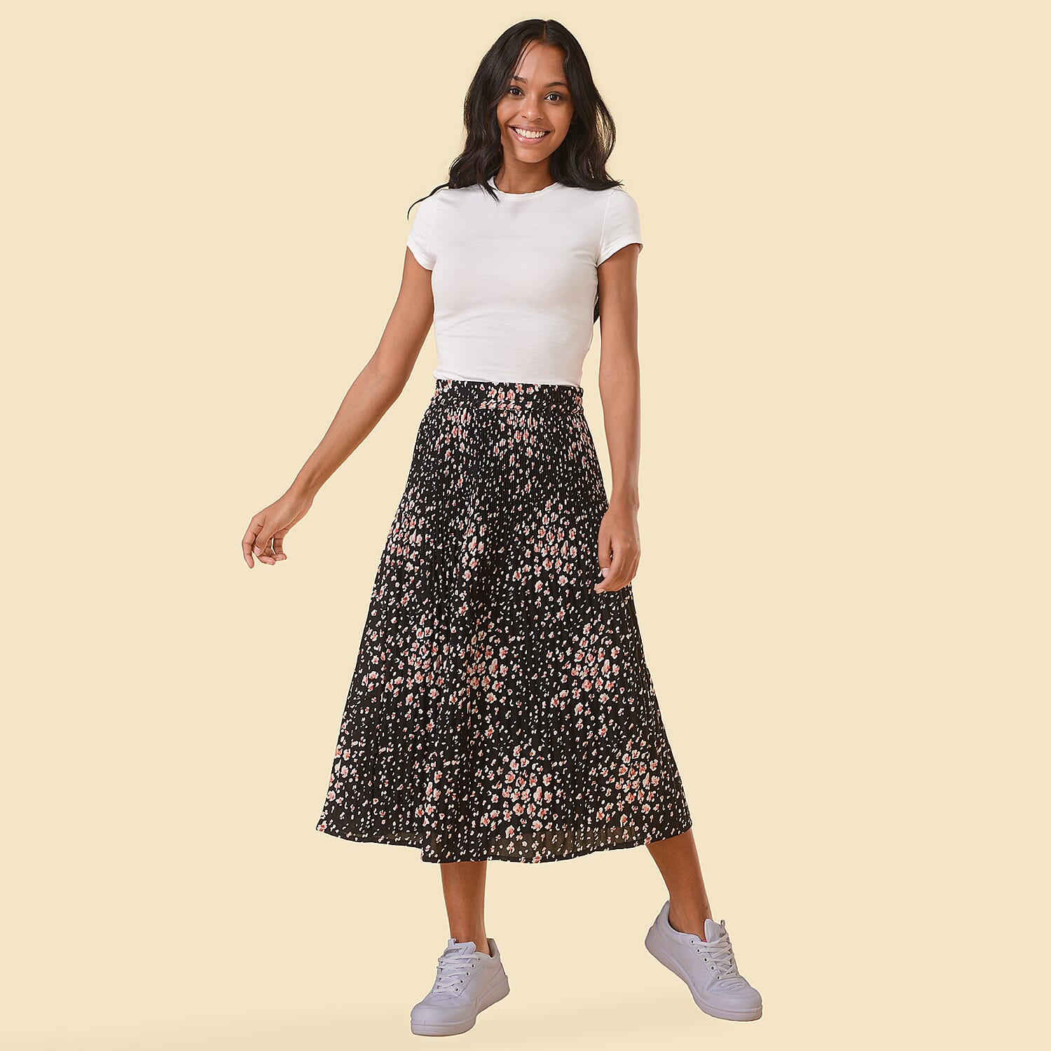 TAMSY Floral Pattern Skirt (Size L, 16 - 18) - Black