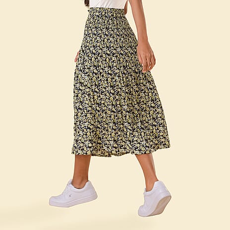 TAMSY Floral Pattern Skirt (Size L,16 - 18) - Green & Black