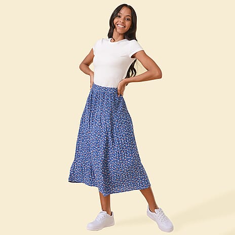 TAMSY Floral Pattern Skirt (Size M,12 - 14) - Blue