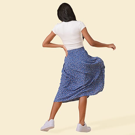 TAMSY Floral Pattern Skirt (Size M,12 - 14) - Blue