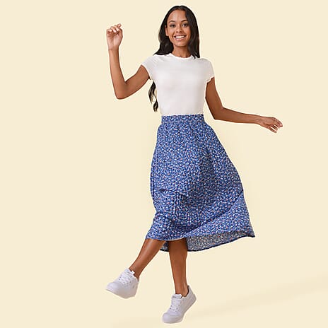 TAMSY Floral Pattern Skirt (Size M,12 - 14) - Blue