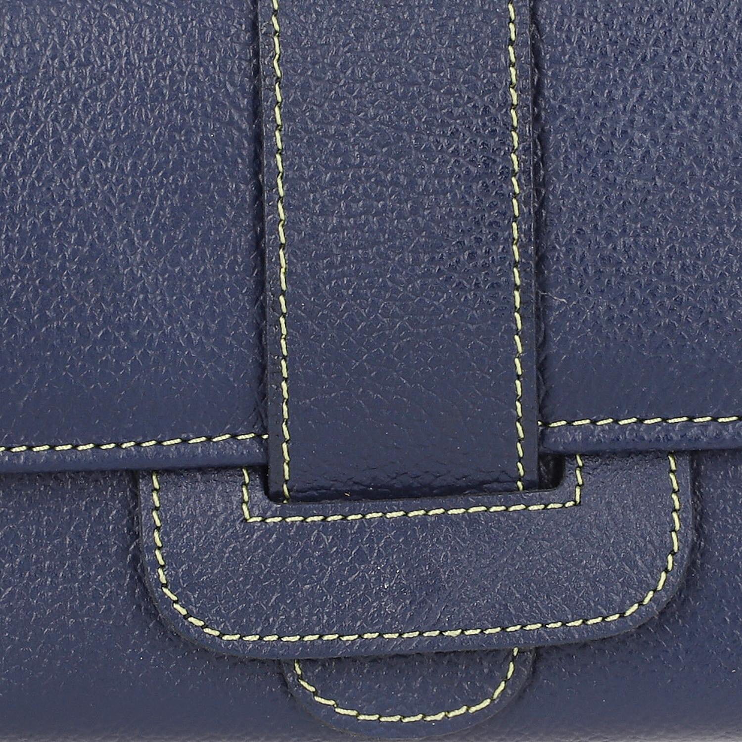 100% Genuine Leather RFID Protected Wallet (Size 18x11 Cm) - Navy Blue