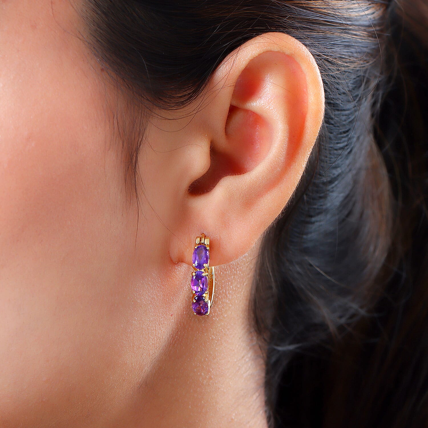 Amethyst Earrings in Gold Overlay Sterling Silver (with Clasp) 2.63 Ct.