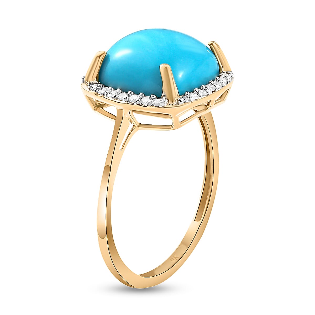 9K Yellow Gold Arizona Sleeping Beauty Turquoise and Diamond Ring 3.79 Ct.