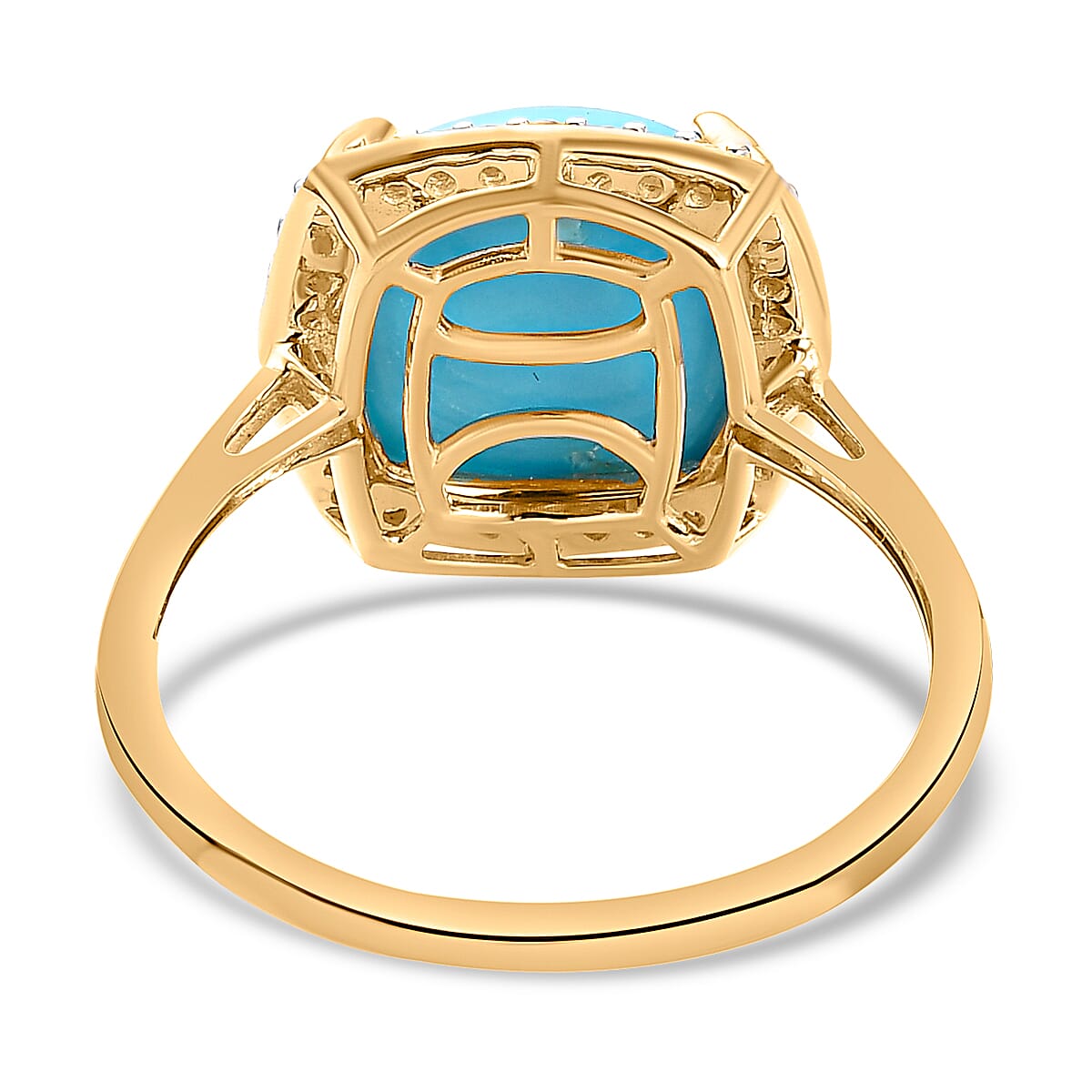9K Yellow Gold Arizona Sleeping Beauty Turquoise and Diamond Ring 3.79 Ct.