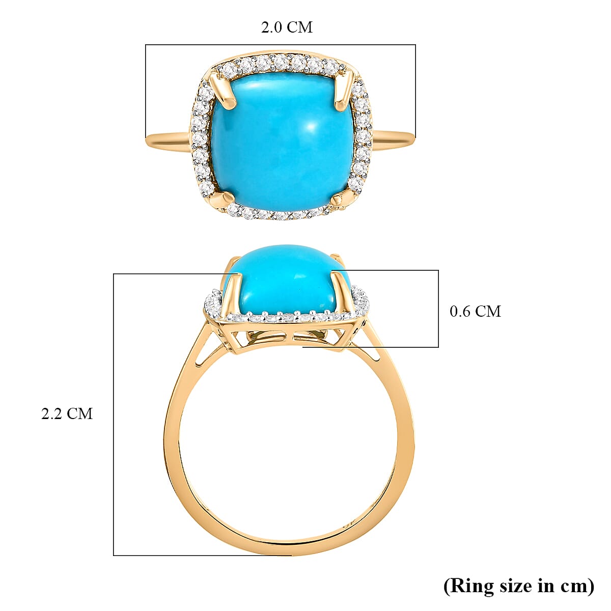 9K Yellow Gold Arizona Sleeping Beauty Turquoise and Diamond Ring 3.79 Ct.