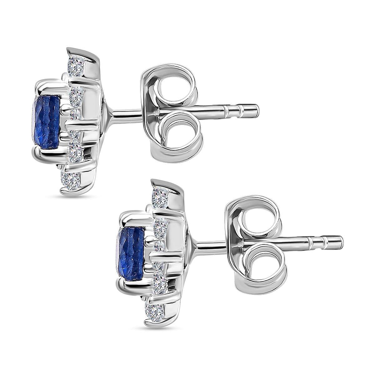 Masoala Sapphire (FF) and Natural Zircon Floral Stud Earrings in Sterling Silver 1.40 Ct.