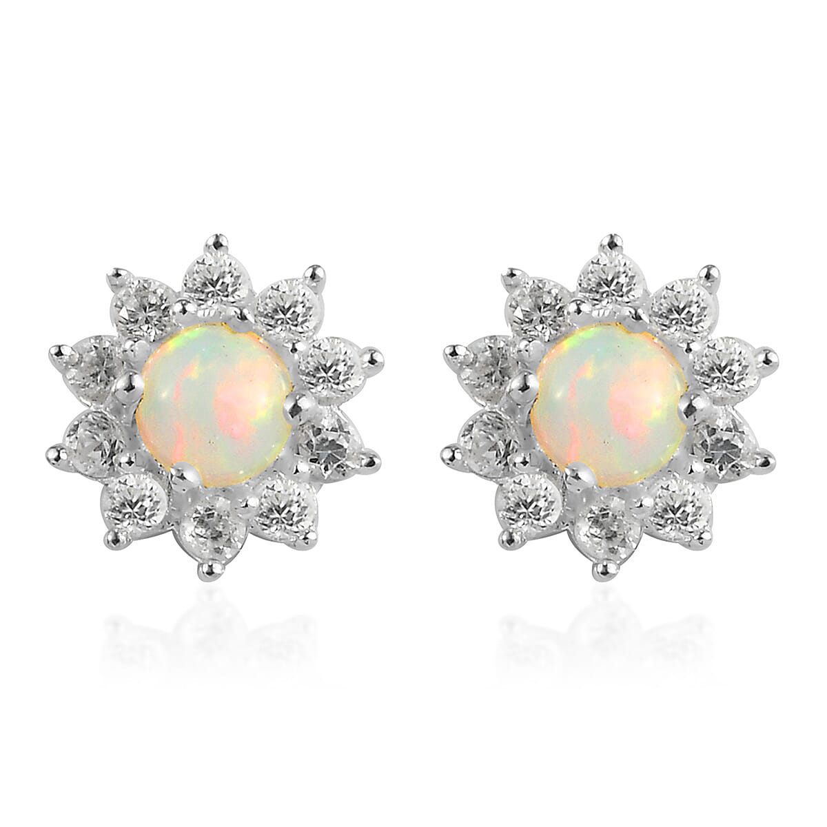 Ethiopian Welo Opal and Natural Cambodian Zircon Stud Earrings (with Push Back) in Sterling Silver