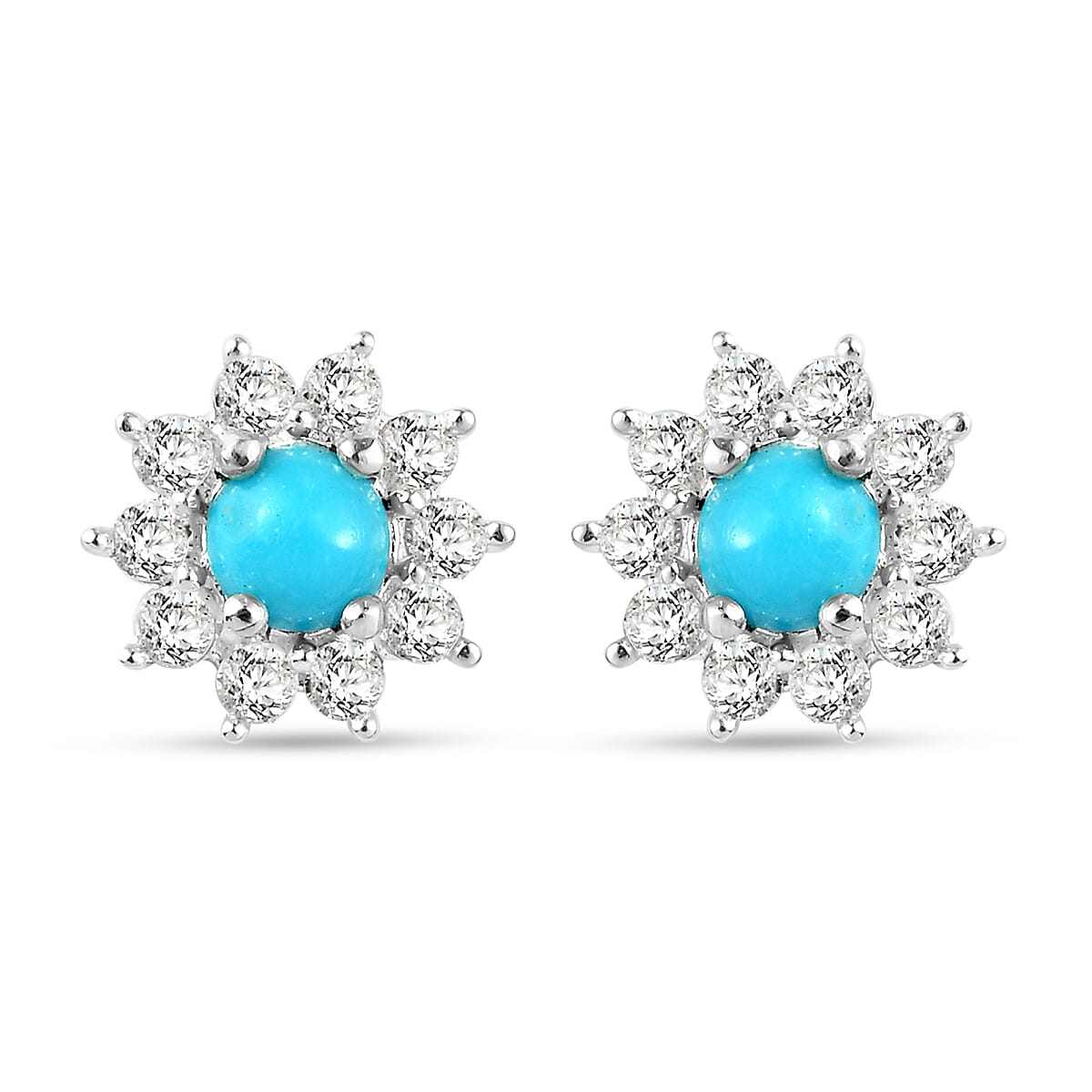 Arizona Sleeping Beauty Turquoise and Natural Zircon Stud Earrings  in Sterling Silver 1.08 Ct.