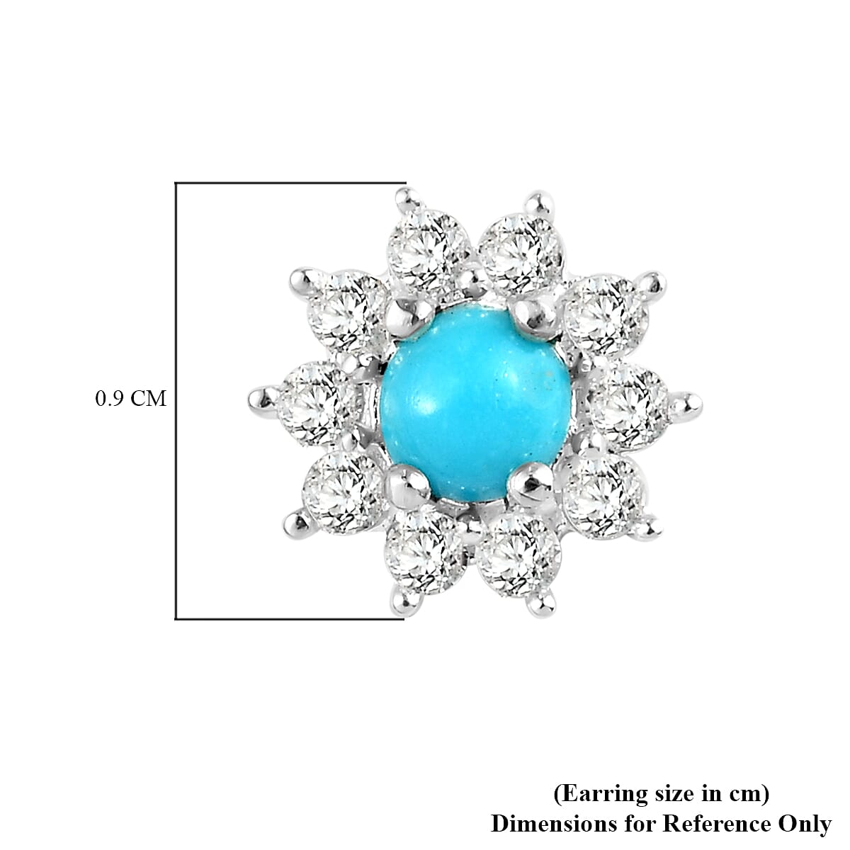 Arizona Sleeping Beauty Turquoise and Natural Zircon Stud Earrings  in Sterling Silver 1.08 Ct.