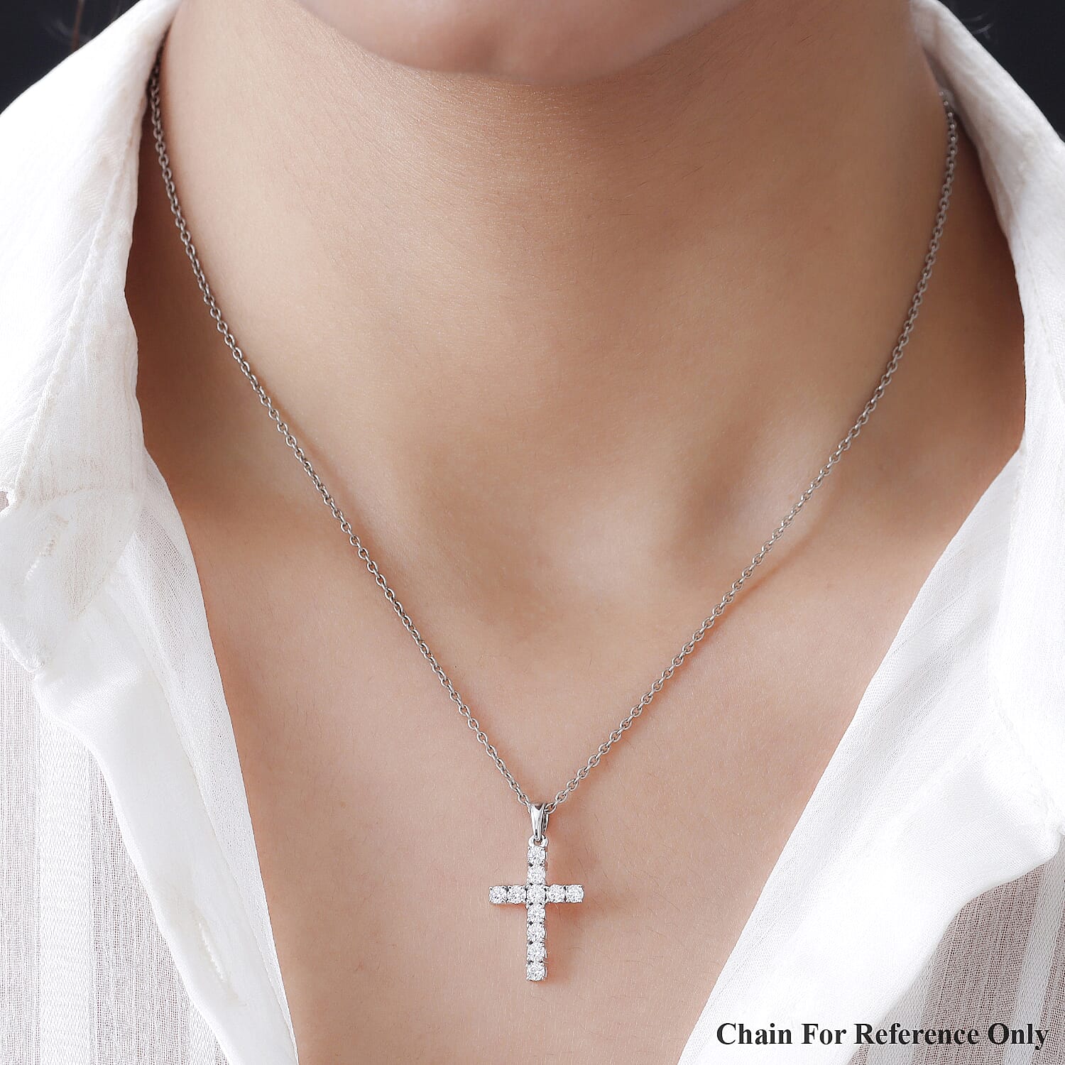 9K White Gold Moissanite Cross Pendant