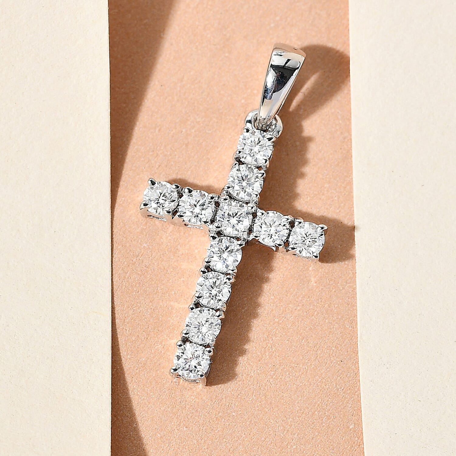 9K White Gold Moissanite Cross Pendant