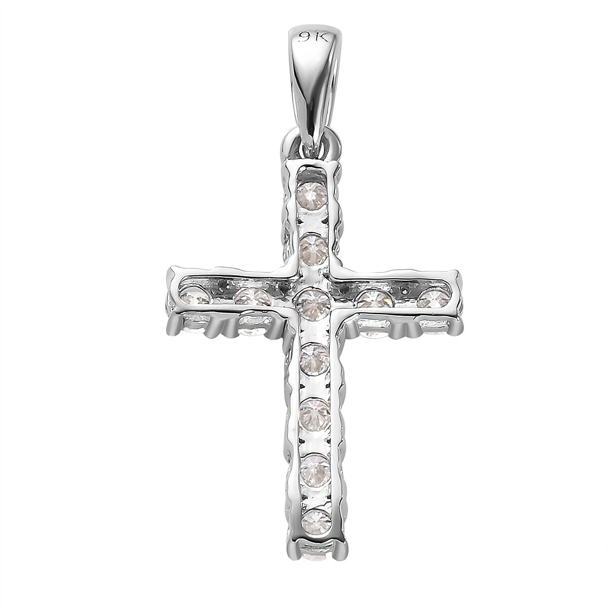 9K White Gold Moissanite Cross Pendant