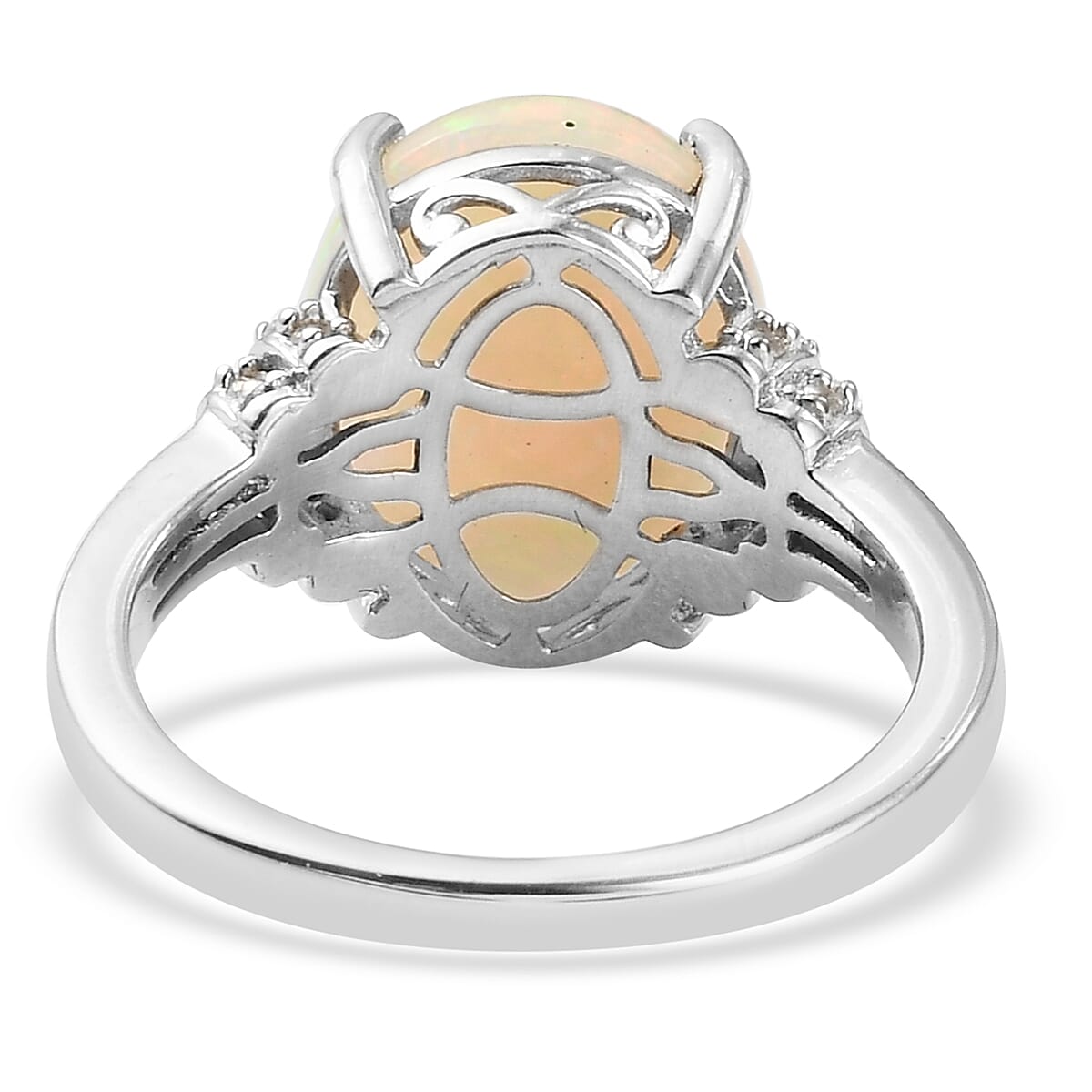 Extremely Rare Size Wegel Tena Opal and Natural Zircon Ring in Platinum Overlay Sterling Silver 3.48 Ct.
