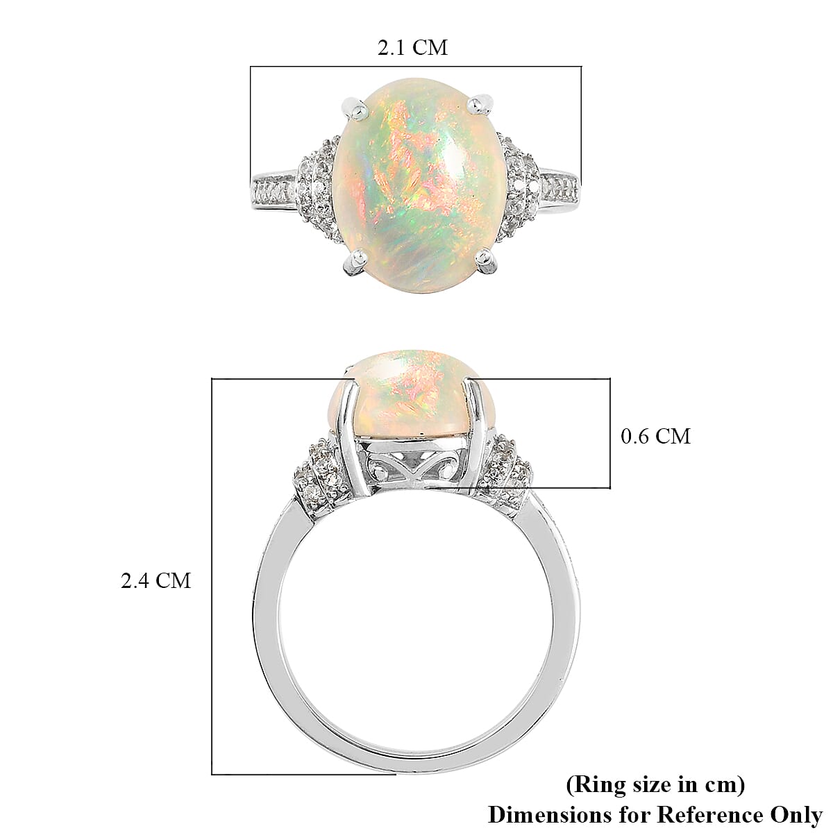 Extremely Rare Size Wegel Tena Opal and Natural Zircon Ring in Platinum Overlay Sterling Silver 3.48 Ct.
