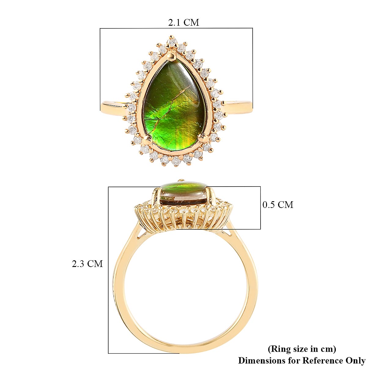 Canadian Ammolite (Pr 12x8mm) and Diamond Ring in 14K Gold Overlay Sterling Silver 2.48 Ct.