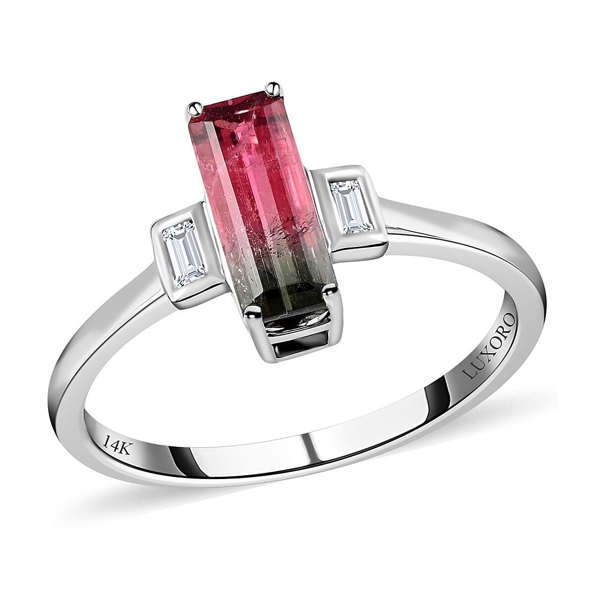 Tucson Special- AGI Certified and Appraised 14K White Gold AAA Bi-Colour Tourmaline and Diamond (I2-G-H) Ring 1.61 Ct