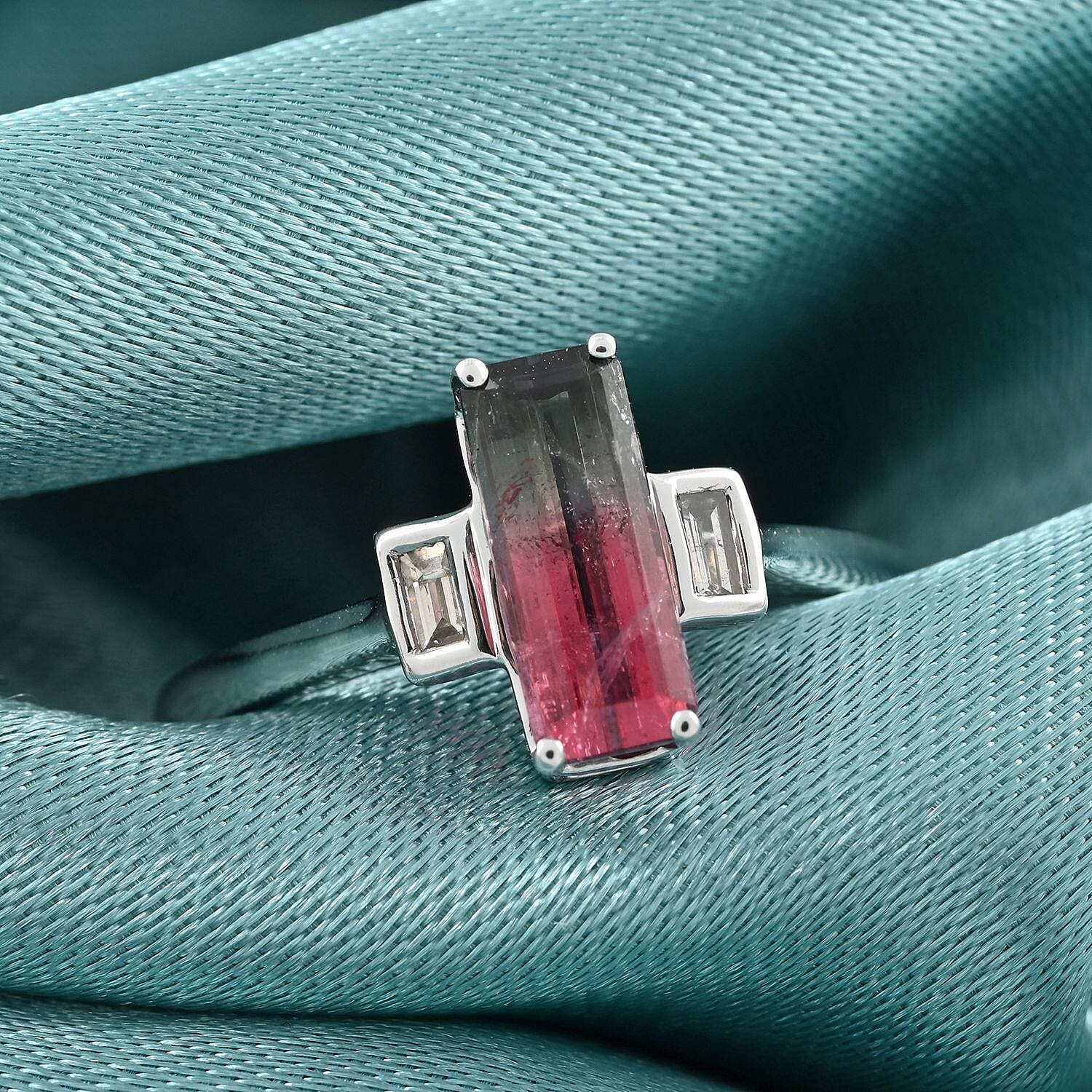 Tucson Special- AGI Certified and Appraised 14K White Gold AAA Bi-Colour Tourmaline and Diamond (I2-G-H) Ring 1.61 Ct