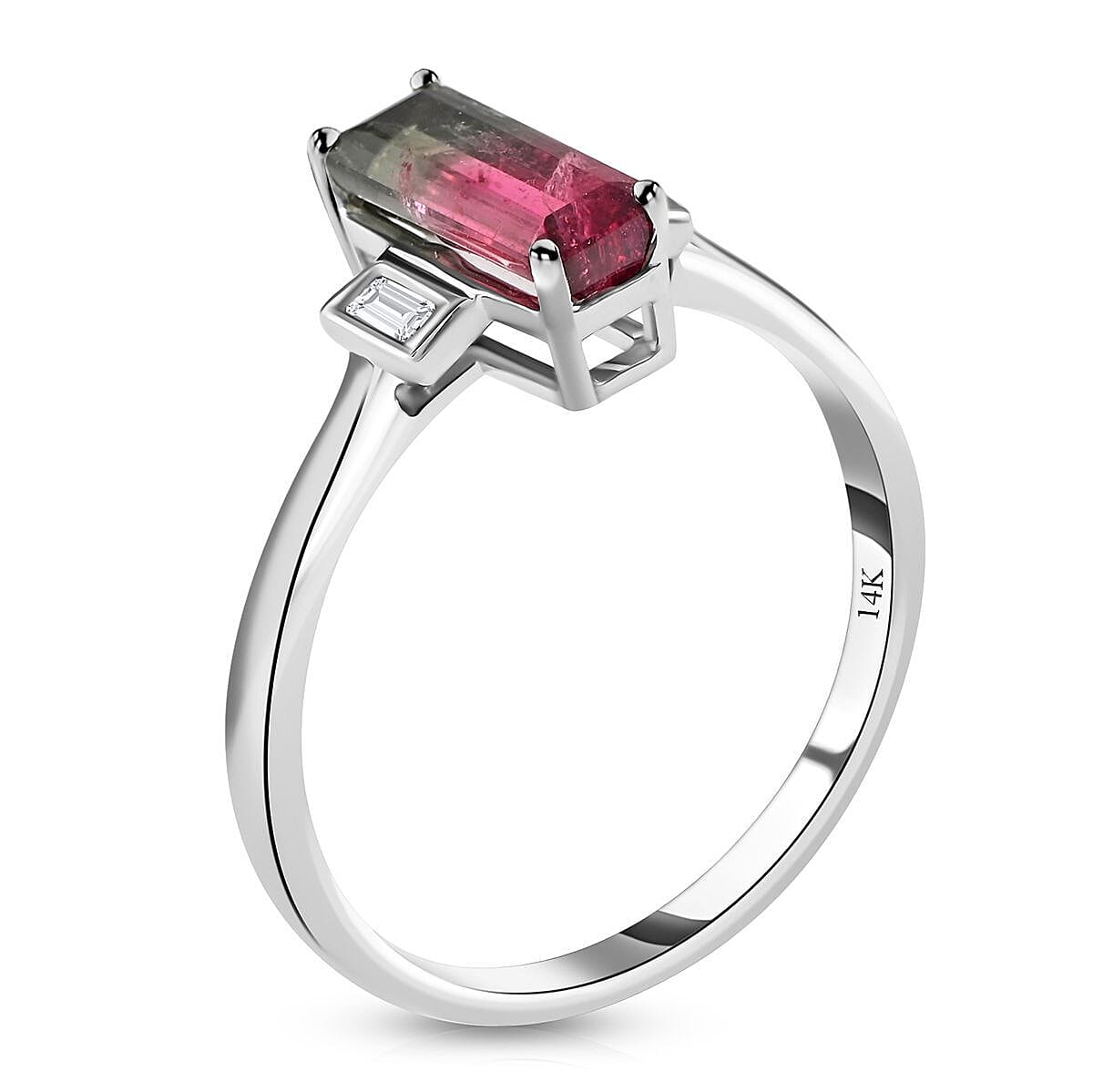 Tucson Special- AGI Certified and Appraised 14K White Gold AAA Bi-Colour Tourmaline and Diamond (I2-G-H) Ring 1.61 Ct