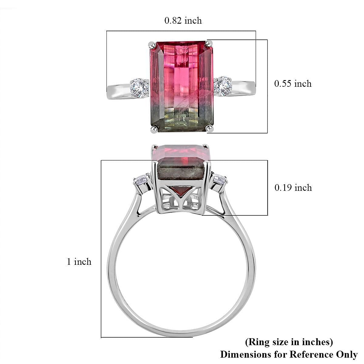 AGI Certified 14K White Gold AAA Bi-Color Tourmaline and Diamond (I2-G-H) Ring 4.61 Ct
