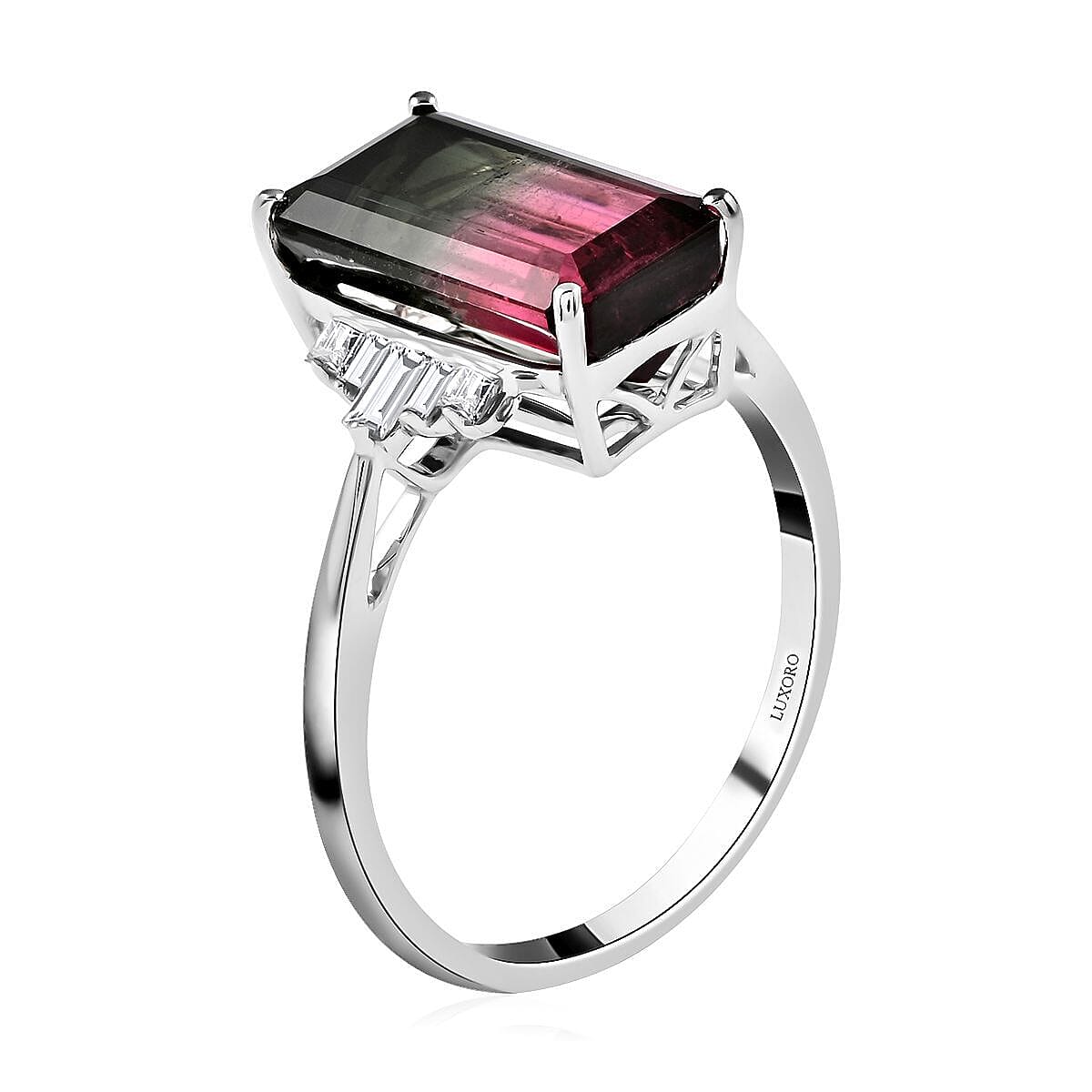 AGI Certified 14K White Gold  AAA  Bi-Color Tourmaline and Diamond (I2-G-H) Ring 5.95 Ct