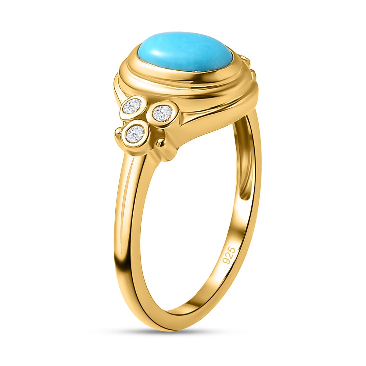 Arizona Sleeping Beauty Turquoise & Natural Zircon Ring in 18K Yellow Gold Vermeil Plated Sterling Silver 1.12 Ct.