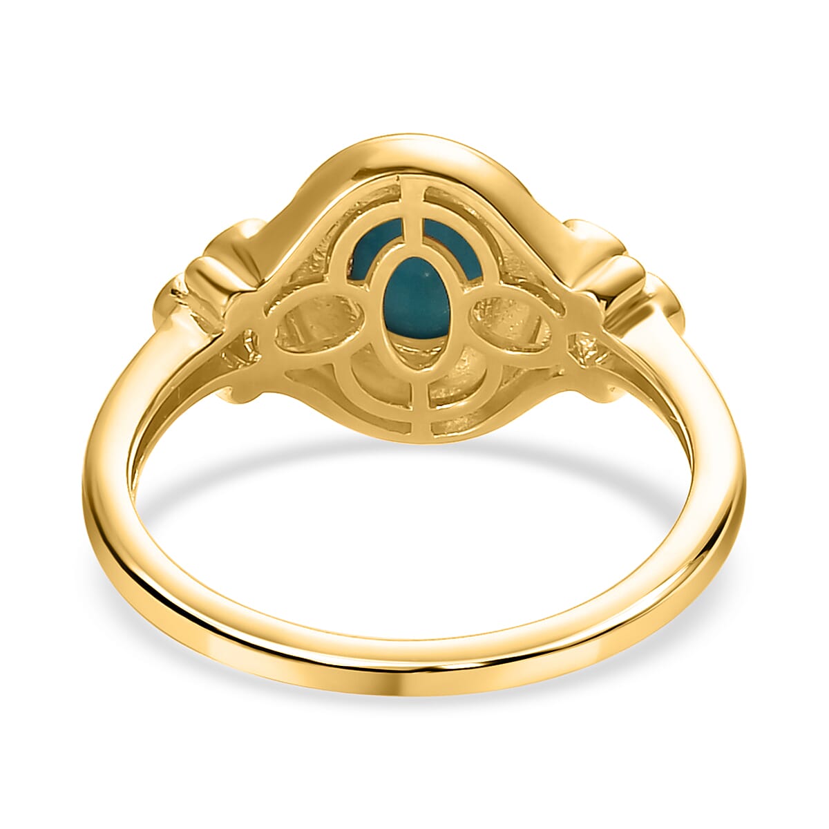 Arizona Sleeping Beauty Turquoise & Natural Zircon Ring in 18K Yellow Gold Vermeil Plated Sterling Silver 1.12 Ct.