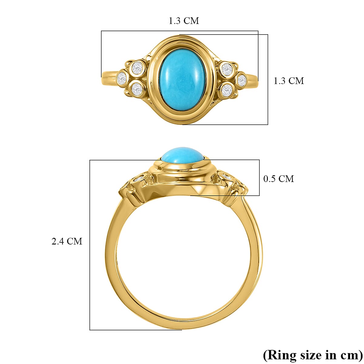 Arizona Sleeping Beauty Turquoise & Natural Zircon Ring in 18K Yellow Gold Vermeil Plated Sterling Silver 1.12 Ct.