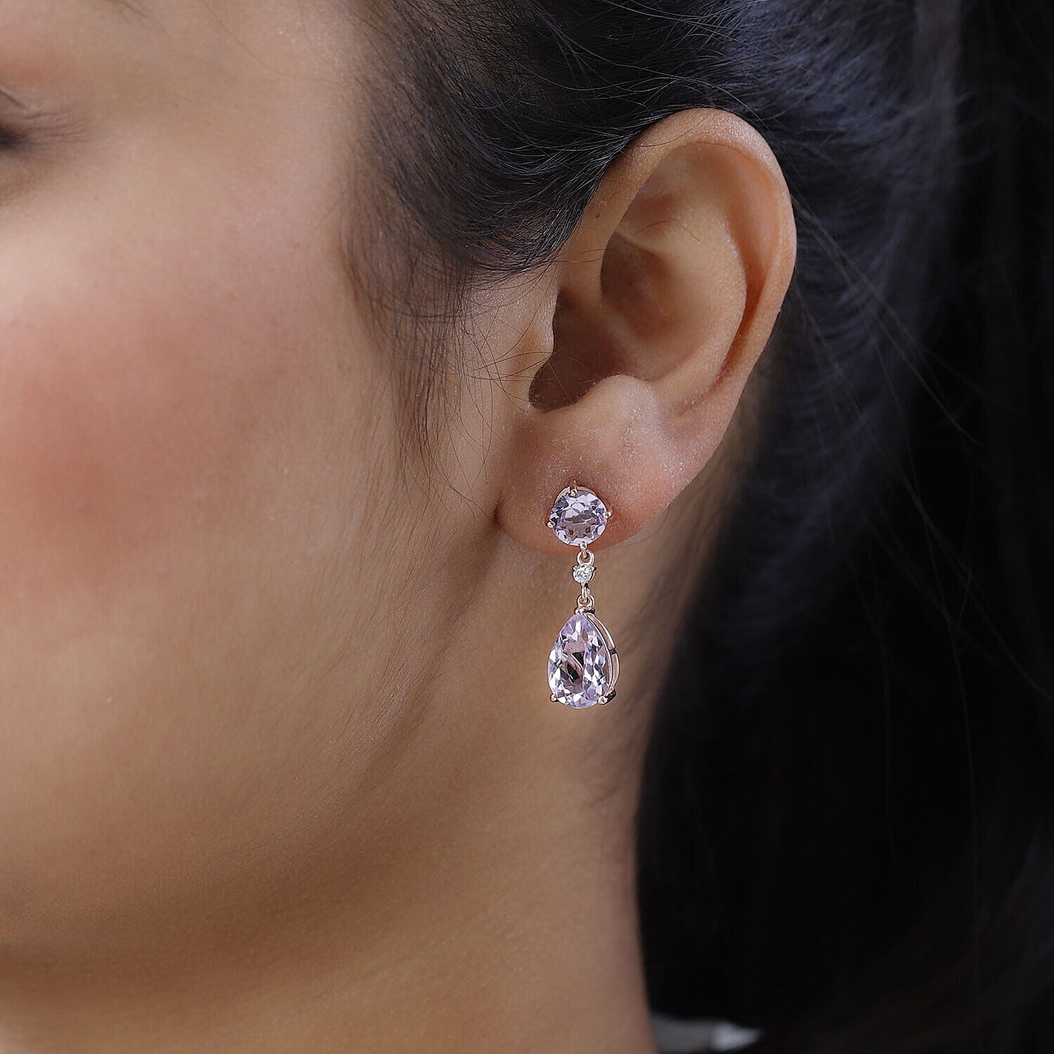 Rose De France Amethyst Dangling Earrings (with Push Back) in 18K Vermeil Rose Gold Plated Sterling Silver 3.07 Ct.