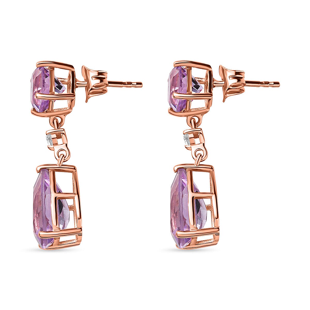 Rose De France Amethyst Dangling Earrings (with Push Back) in 18K Vermeil Rose Gold Plated Sterling Silver 3.07 Ct.
