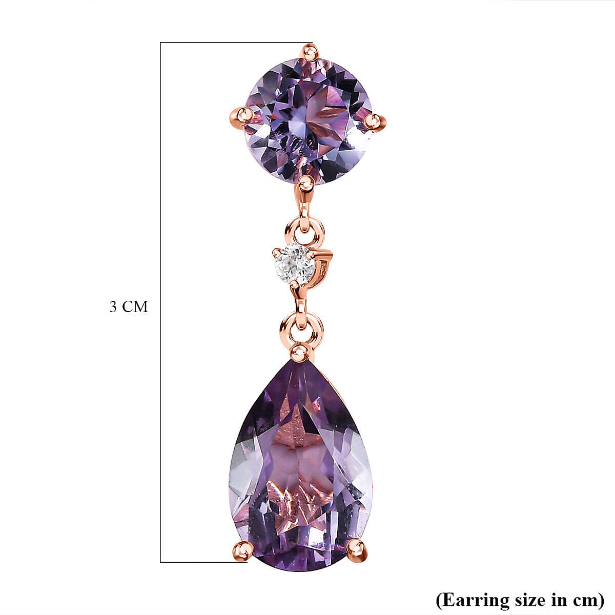 Rose De France Amethyst Dangling Earrings (with Push Back) in 18K Vermeil Rose Gold Plated Sterling Silver 3.07 Ct.