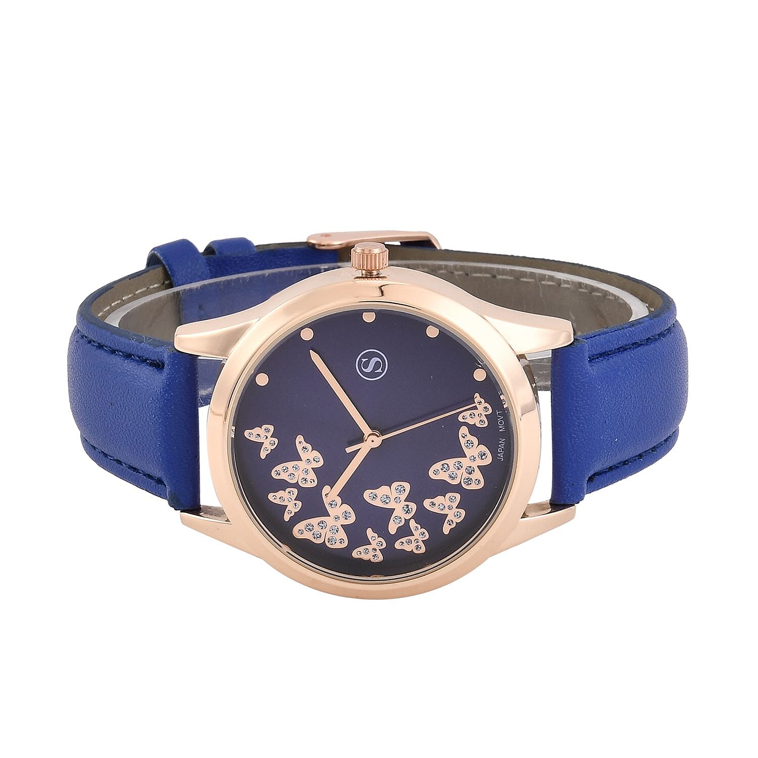 STRADA Japanese Movement Butterfly Pattern Water Resistant Watch with Dark Blue Strap