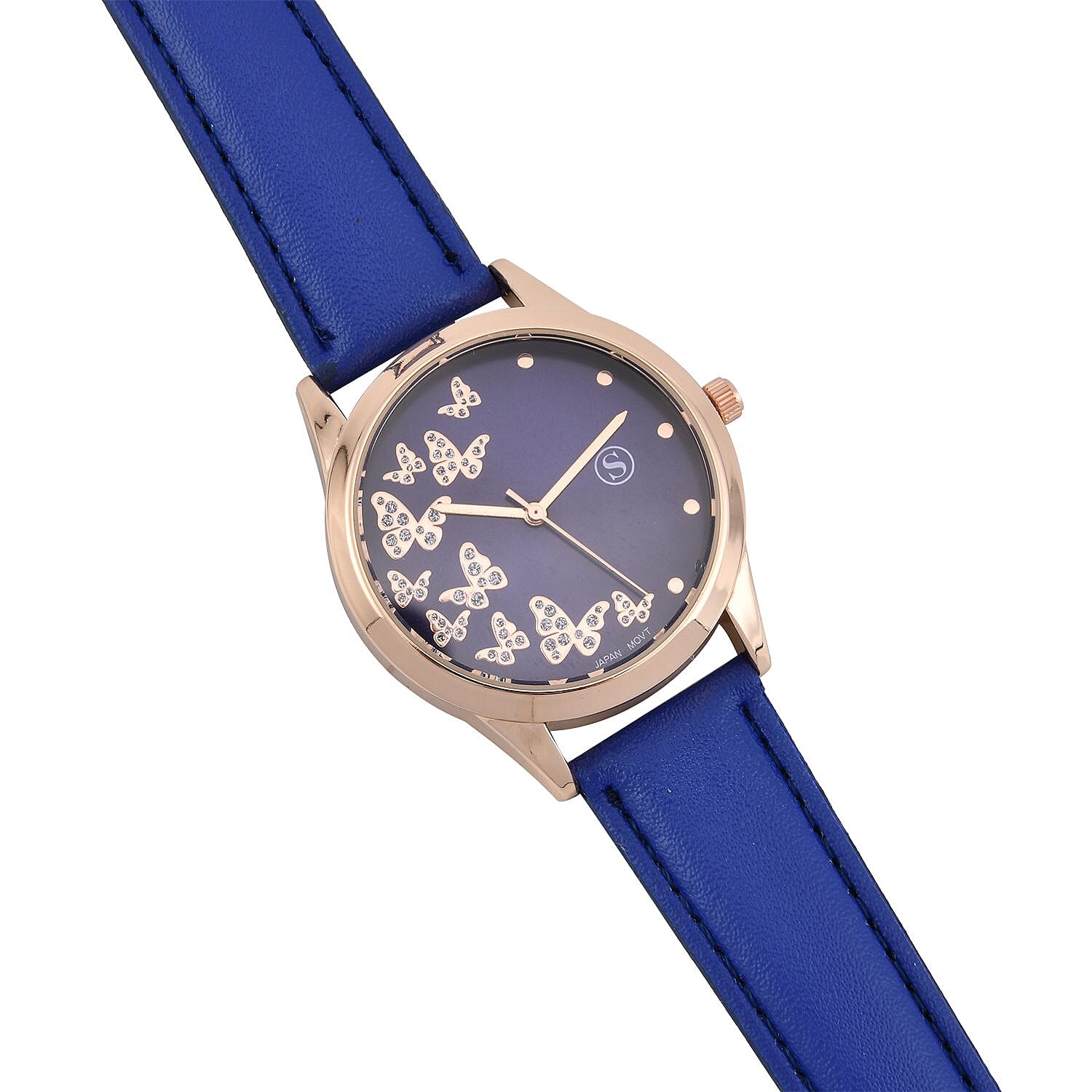 STRADA Japanese Movement Butterfly Pattern Water Resistant Watch with Dark Blue Strap