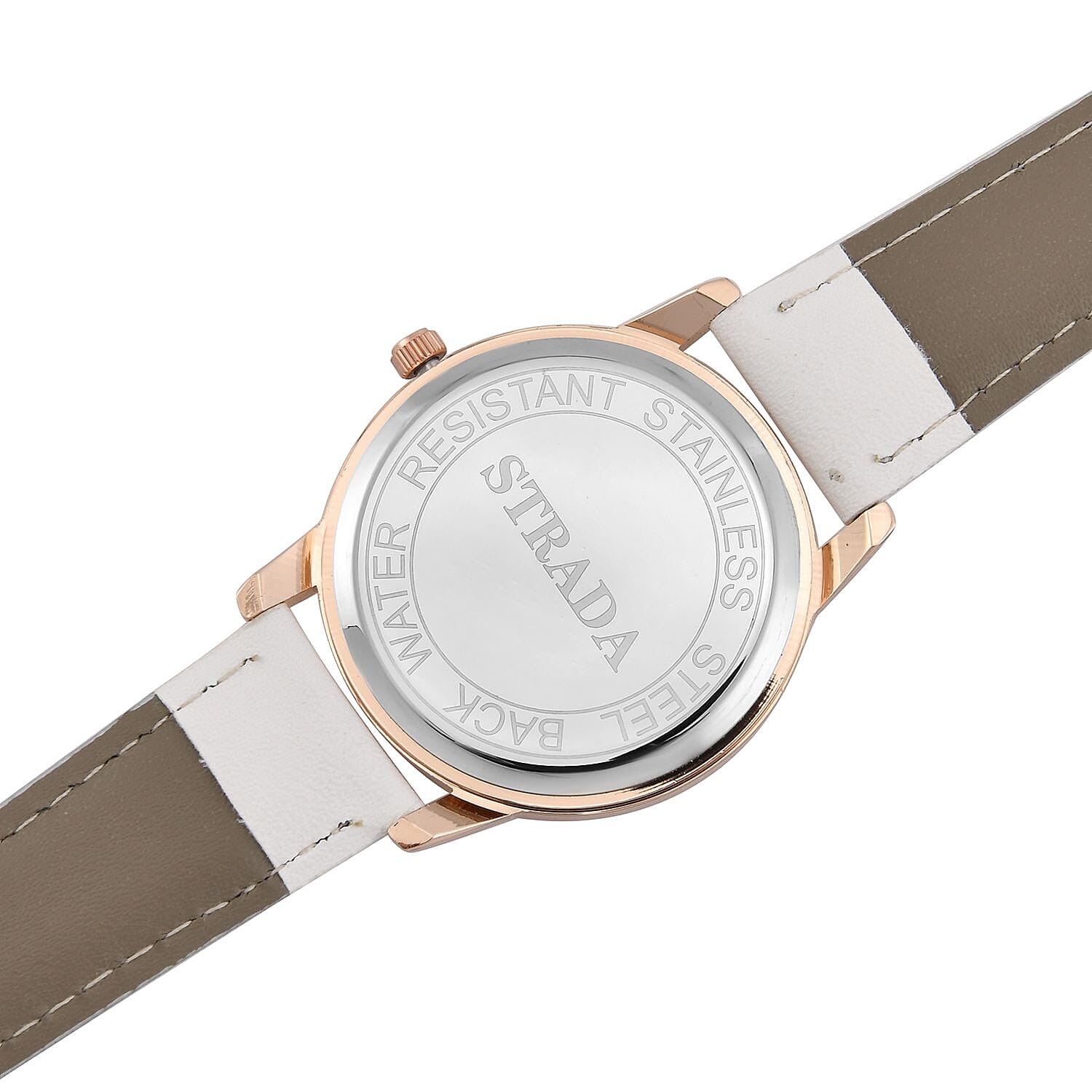 STRADA Japanese Movement Floral Pattern Rose Gold Dial Water Resistant Watch with White Strap