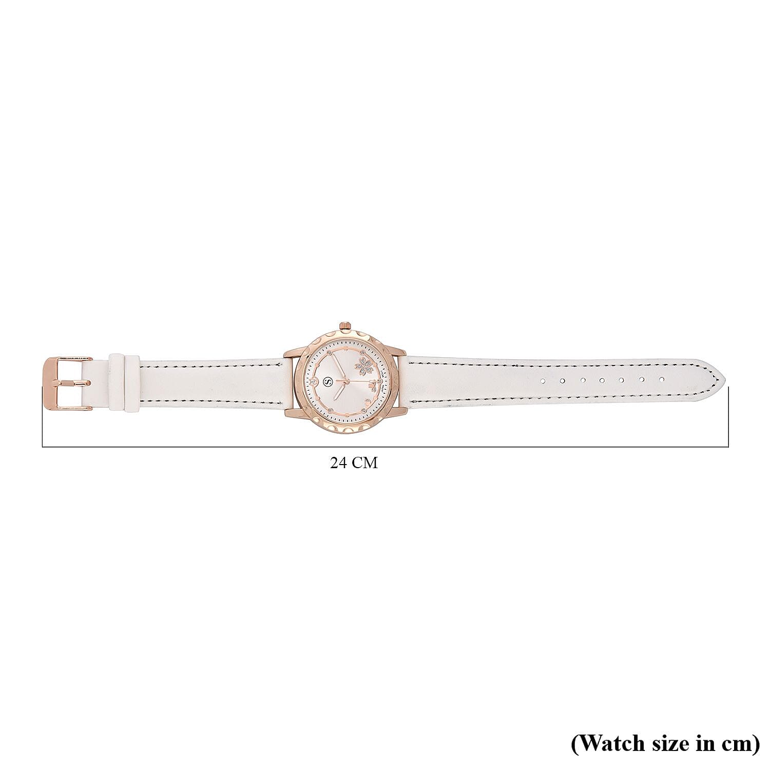 STRADA Japanese Movement Floral Pattern Rose Gold Dial Water Resistant Watch with White Strap