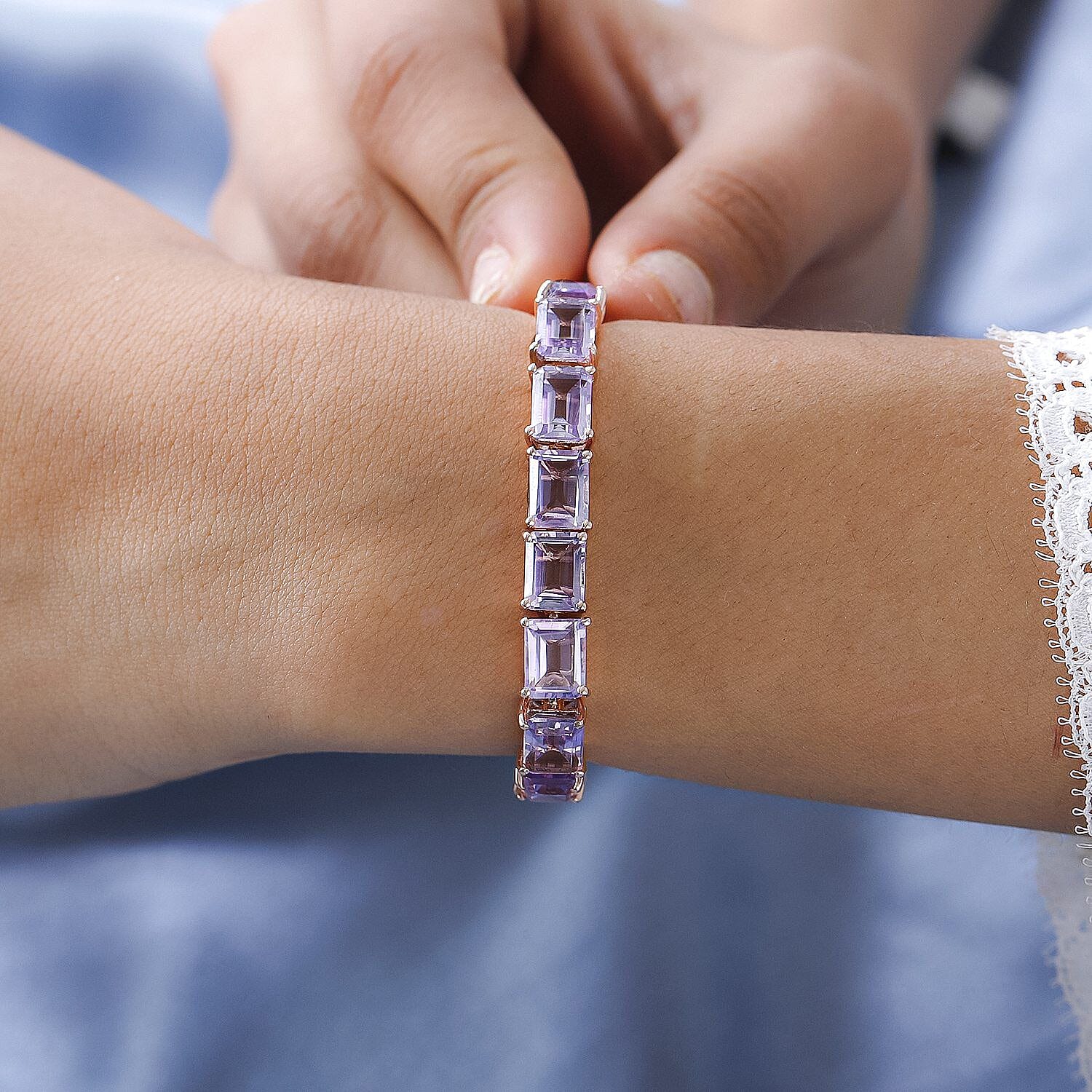 Rose De France Amethyst Bracelet (Size - 7) in Vermeil Rose Gold Overlay Sterling Silver 33.00 Ct, Silver Wt. 11.40 Gms
