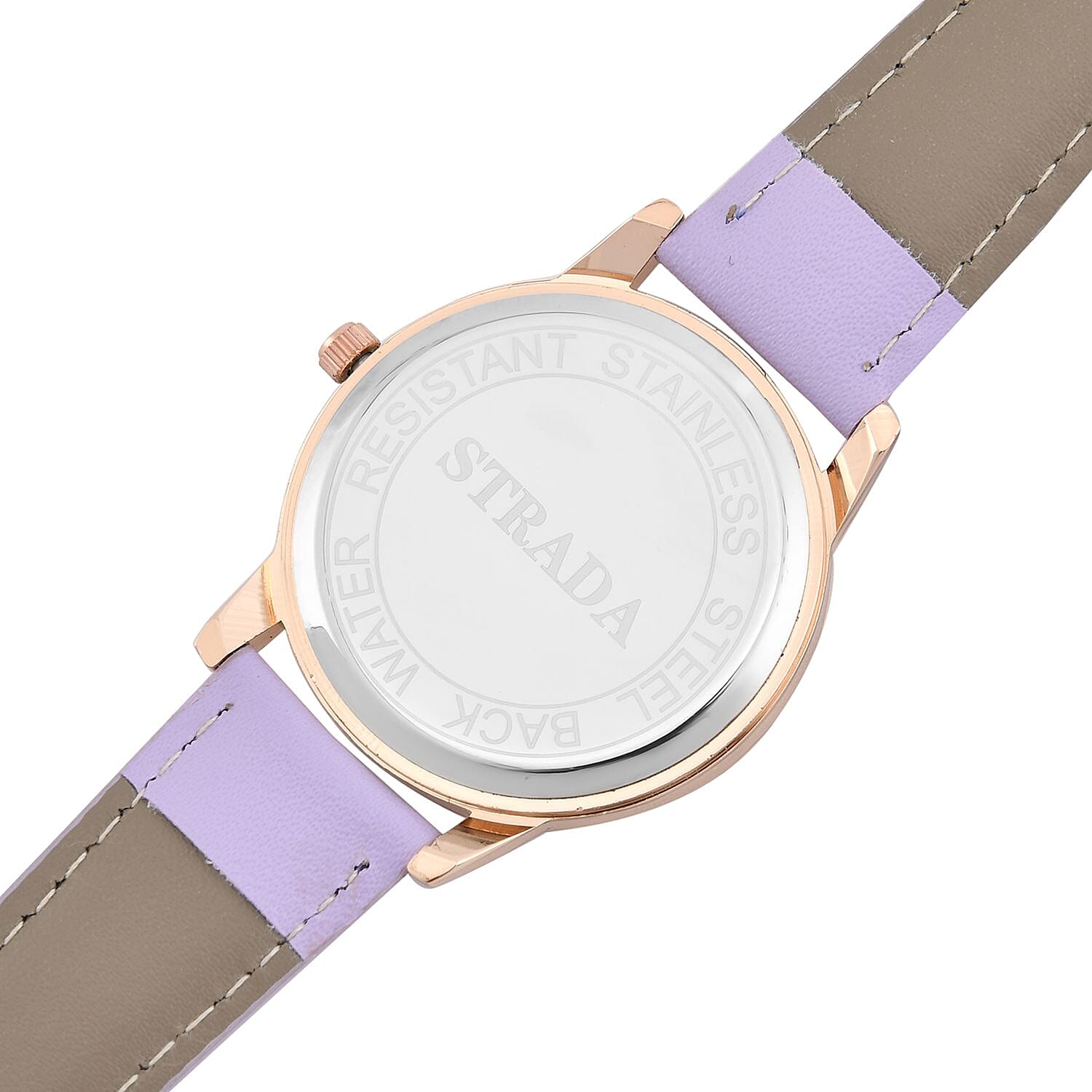 STRADA Japanese Movement Floral Pattern Rose Gold Dial Water Resistant Watch with Purple Strap