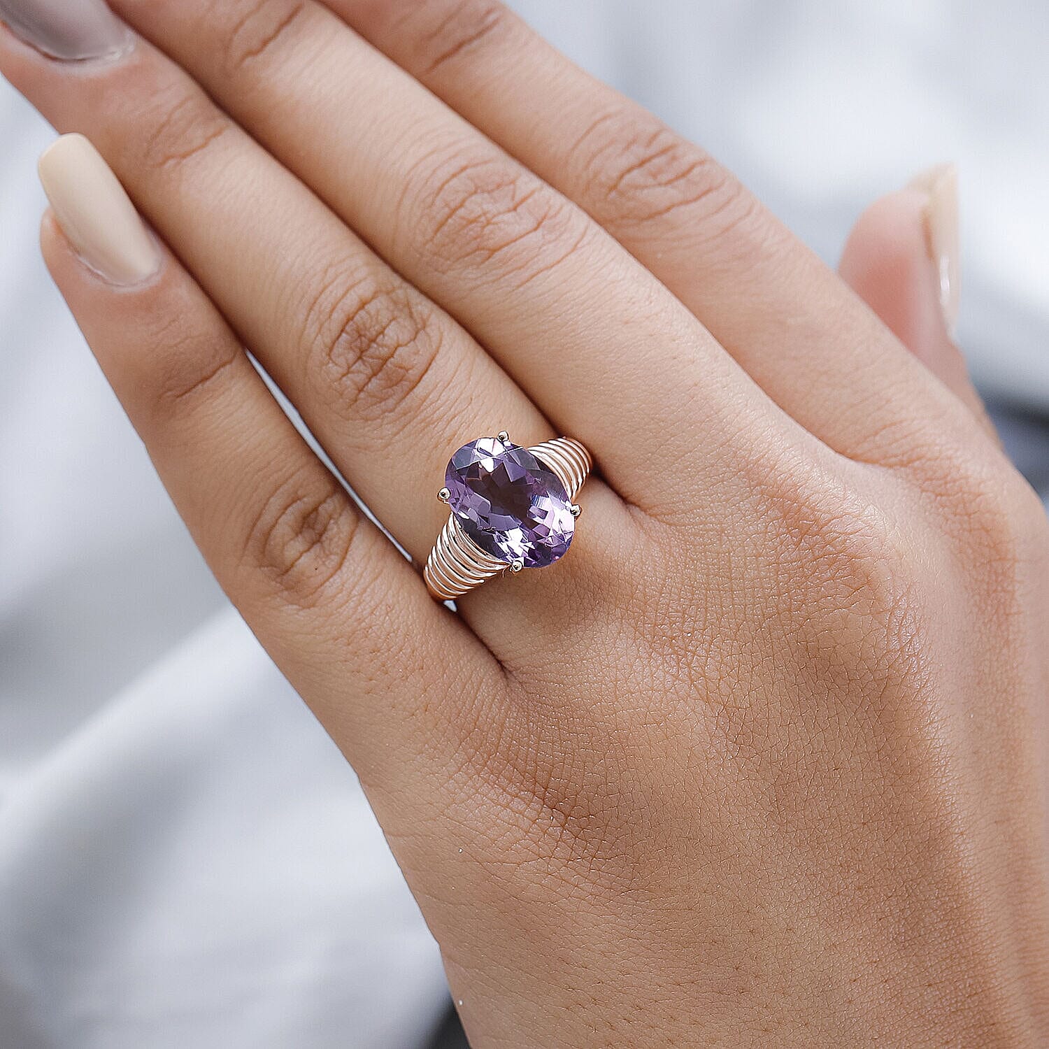 Rose De France Amethyst Ring in 18K Vermeil Rose Gold Plated Sterling Silver 5.38 Ct.