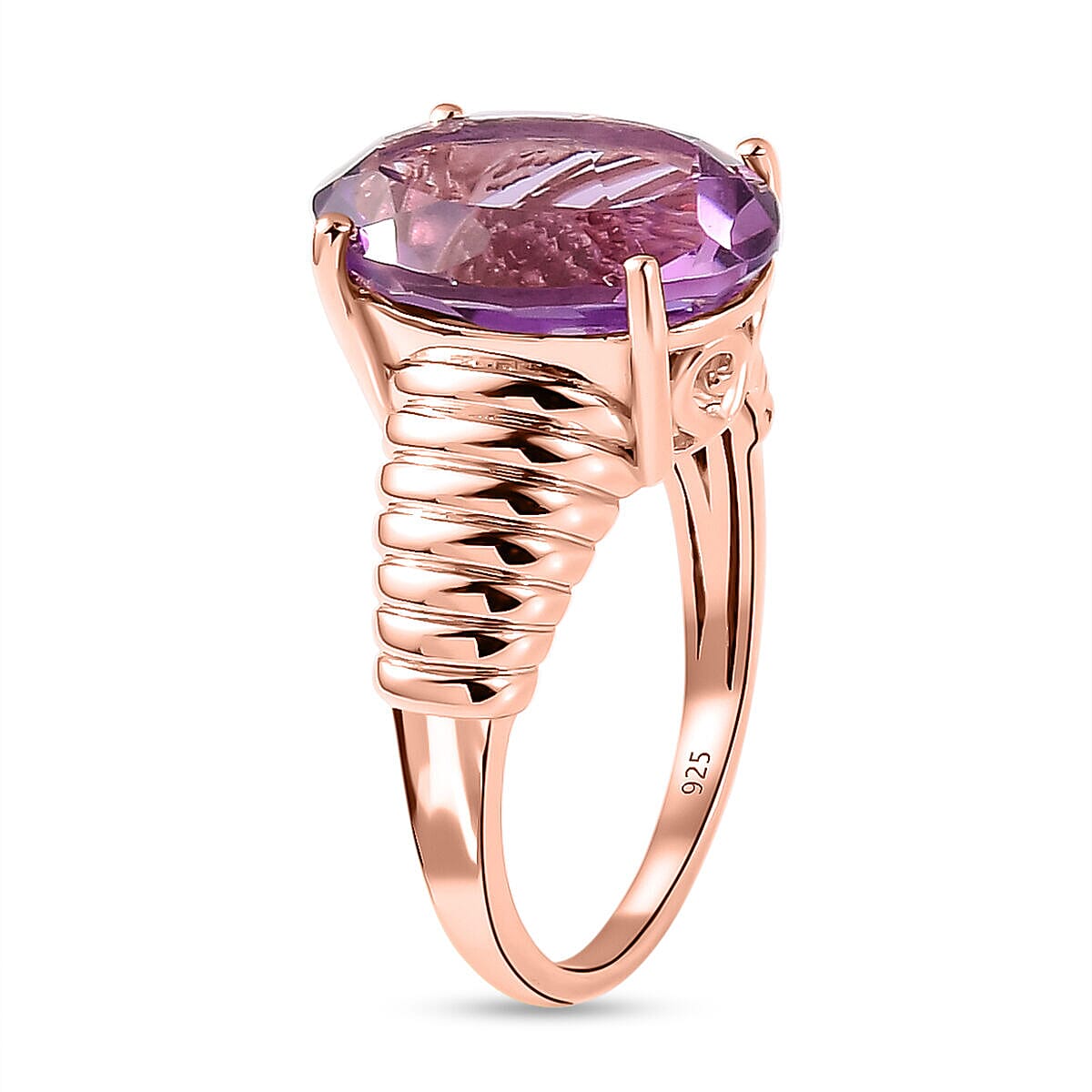 Rose De France Amethyst Ring in 18K Vermeil Rose Gold Plated Sterling Silver 5.38 Ct.