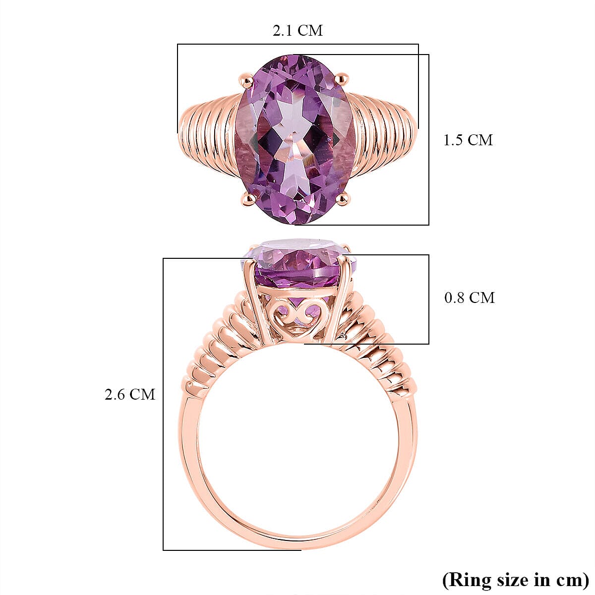 Rose De France Amethyst Ring in 18K Vermeil Rose Gold Plated Sterling Silver 5.38 Ct.