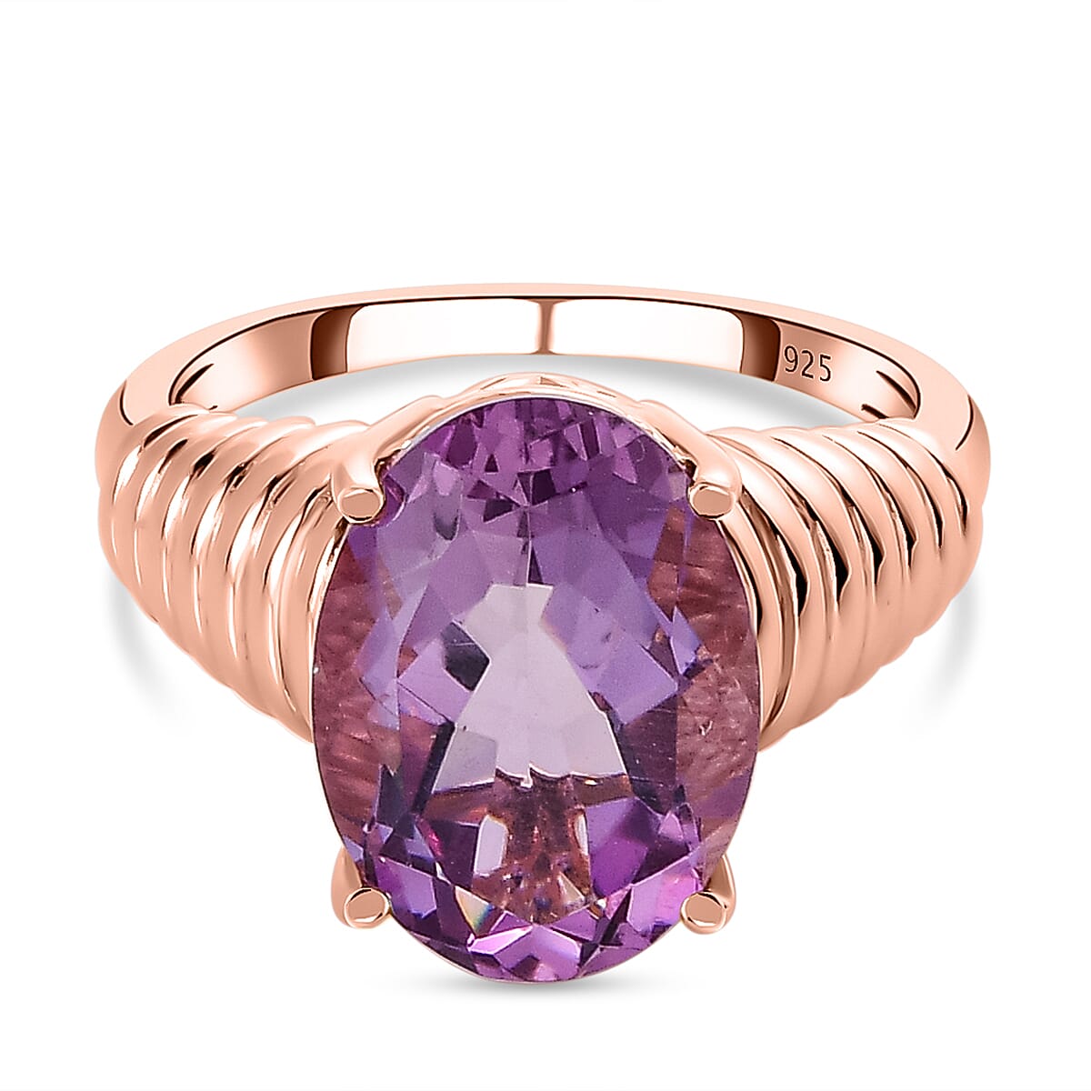 Rose De France Amethyst Ring in 18K Vermeil Rose Gold Plated Sterling Silver 5.38 Ct.