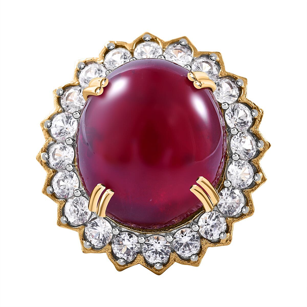 Biggest Ruby Ring Deal of 2023 - Ruby and Natural Zircon Ring in 18K YG Plated Sterling Silver 34.50 Ct, Silver Wt. 6.18 Gms.