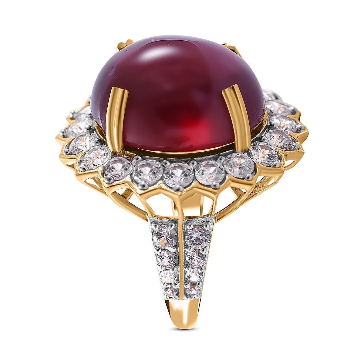 Biggest Ruby Ring Deal of 2023 - Ruby and Natural Zircon Ring in 18K YG Plated Sterling Silver 34.50 Ct, Silver Wt. 6.18 Gms.