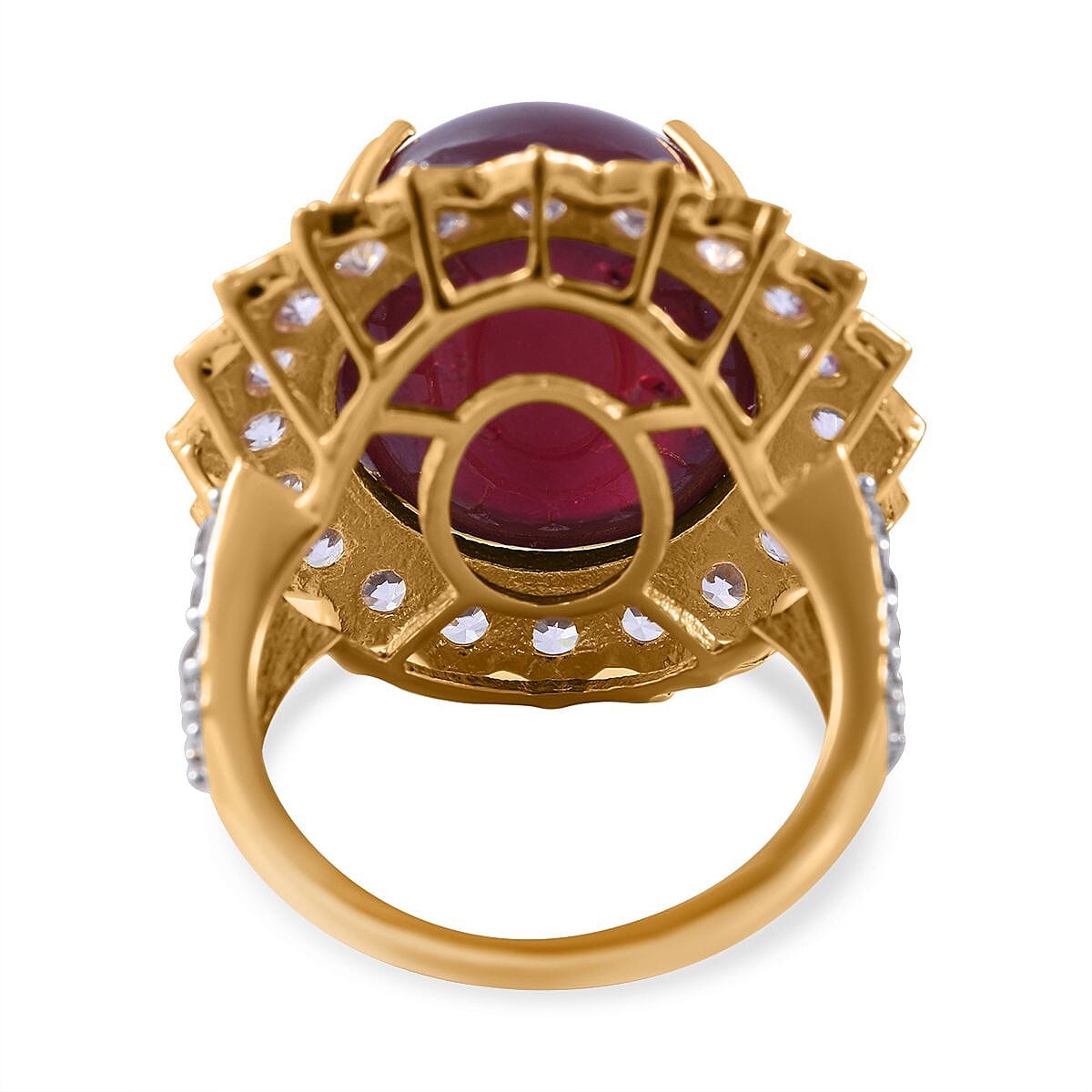 Biggest Ruby Ring Deal of 2023 - Ruby and Natural Zircon Ring in 18K YG Plated Sterling Silver 34.50 Ct, Silver Wt. 6.18 Gms.