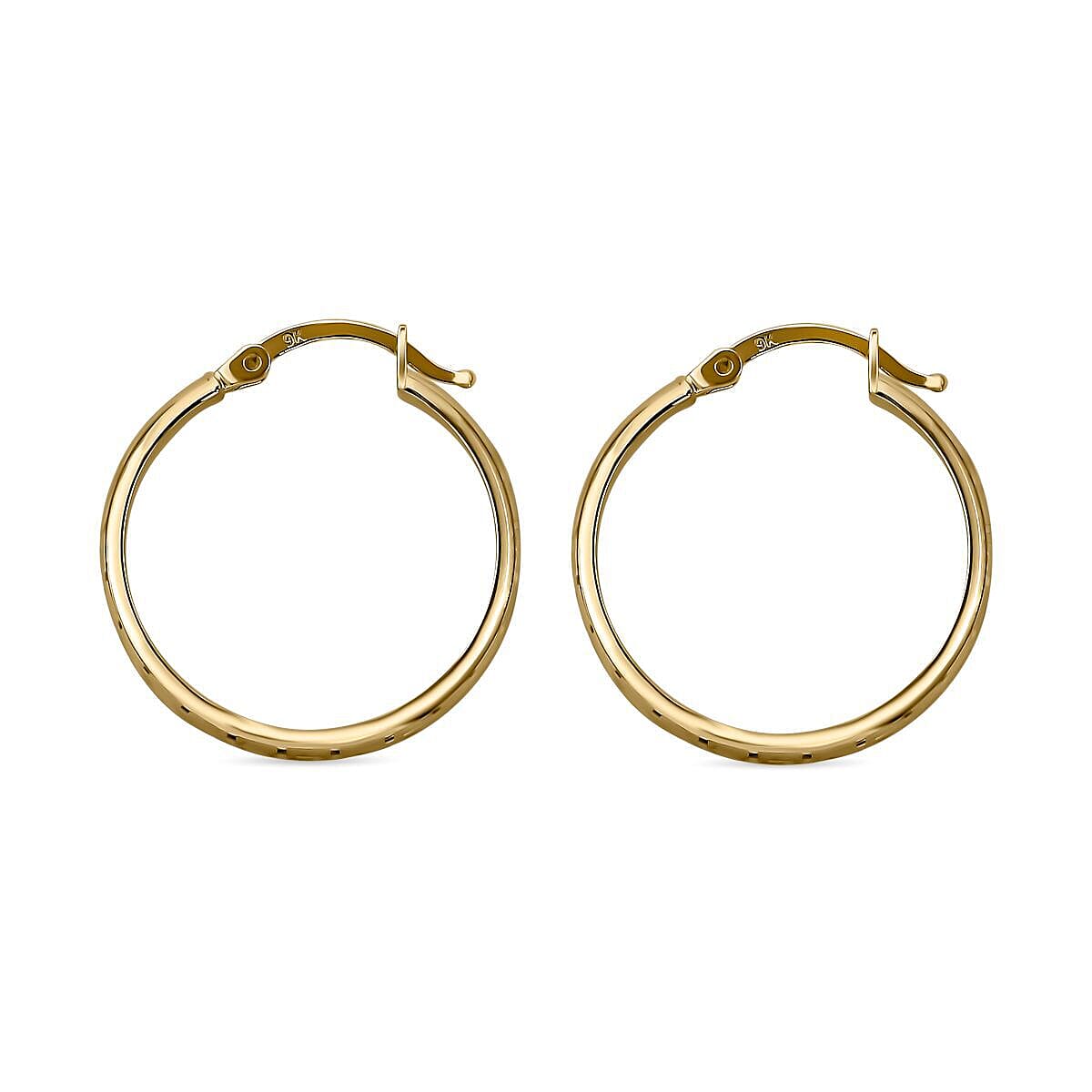 9K Yellow Gold Greek Key Hoop Earrings (with Clasp)