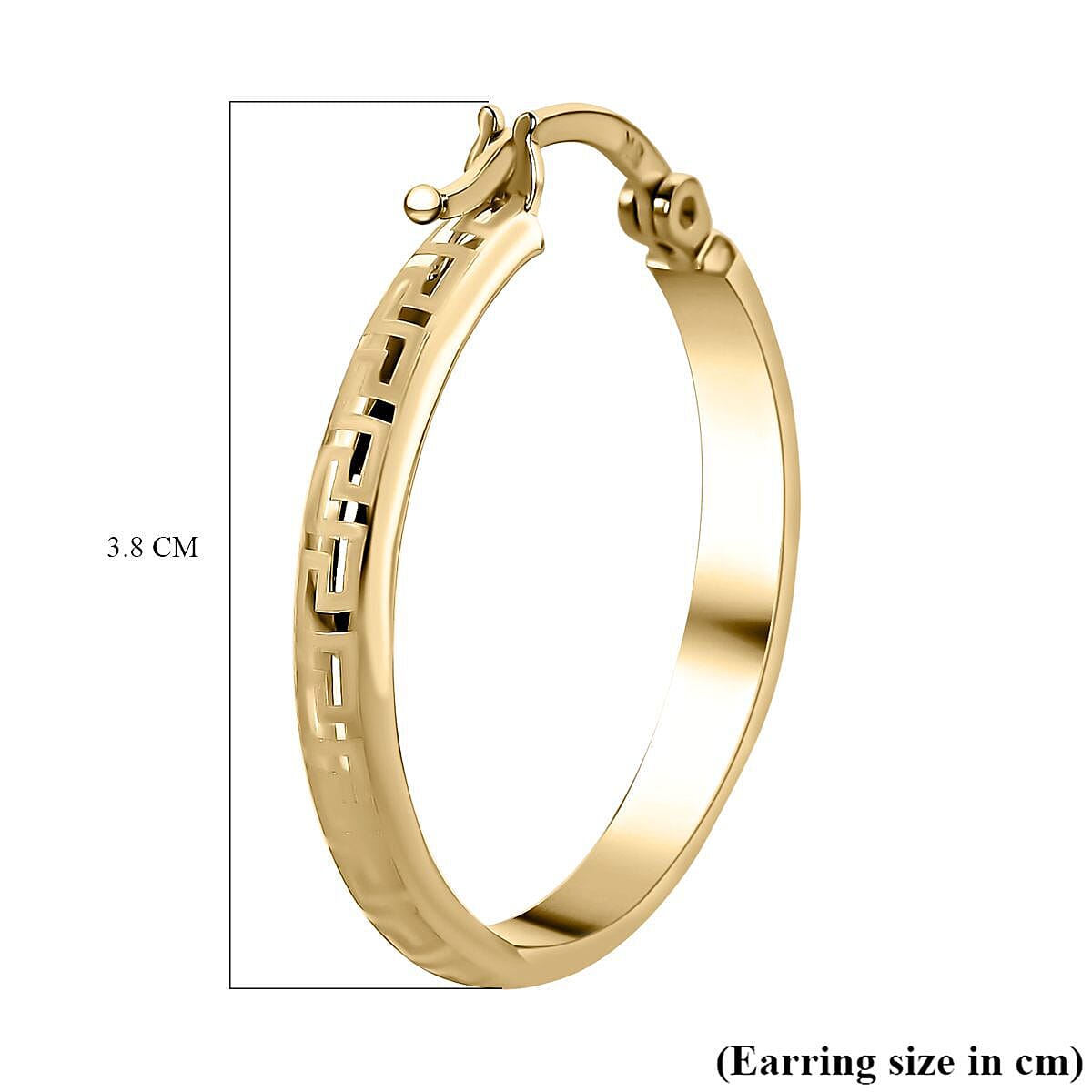 9K Yellow Gold Greek Key Hoop Earrings (with Clasp)
