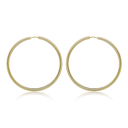 9K Yellow Gold 4mm Tube 55mm Hoop Earrings